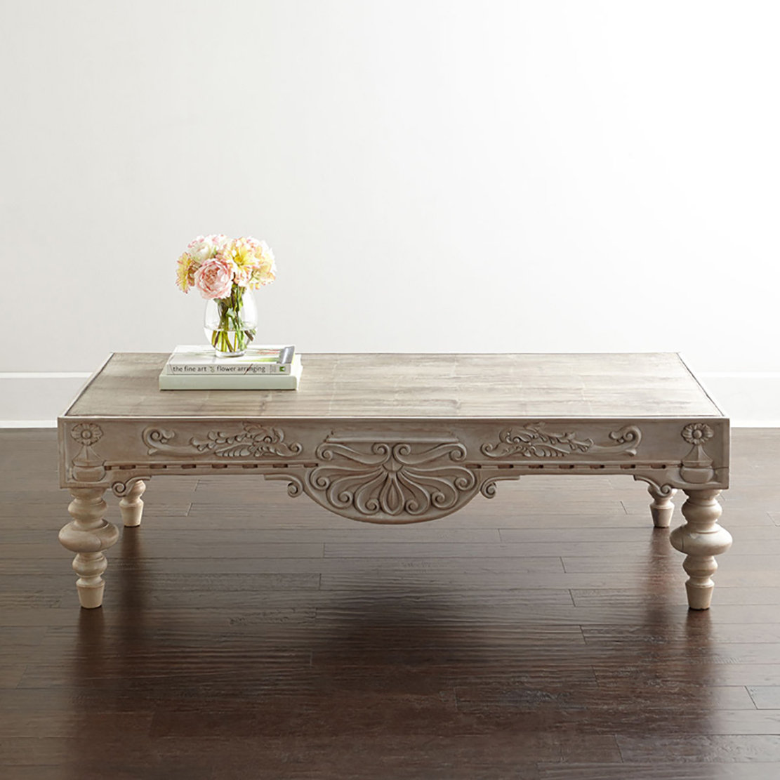 Wu's StylishVault American rectangular carved vintage coffee table